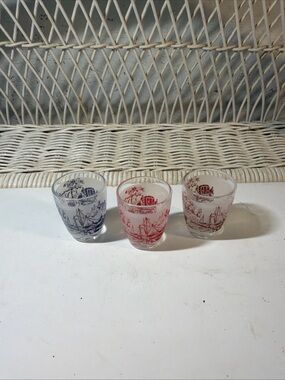 Collectible Shot Glasses Set Of 3  Carriage Sailing Ship From France 2" Tall